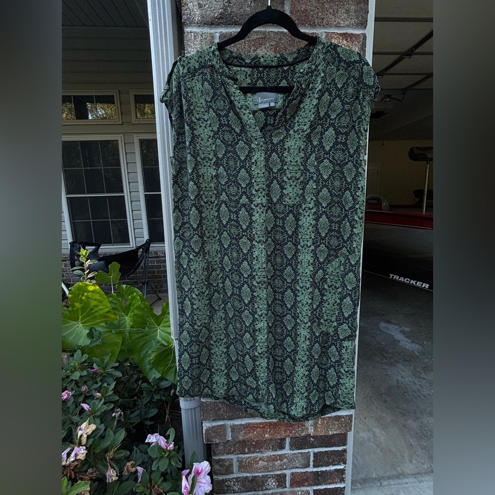 Anthropologie Green Black Snakeskin Print Rachel Tunic Shift Dress | Size Small